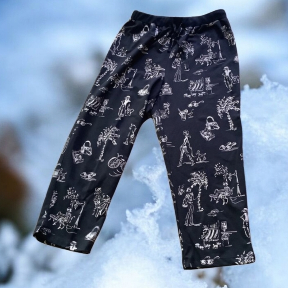 E.L.C.C  pants loos fit stretchy with designs black beige size L draw st…